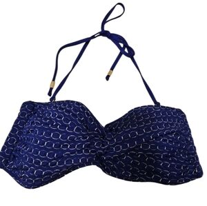 NWT Trina Turk Bikini Top 8 Halter Printed Navy Blue Gold Swim Convertible Strap